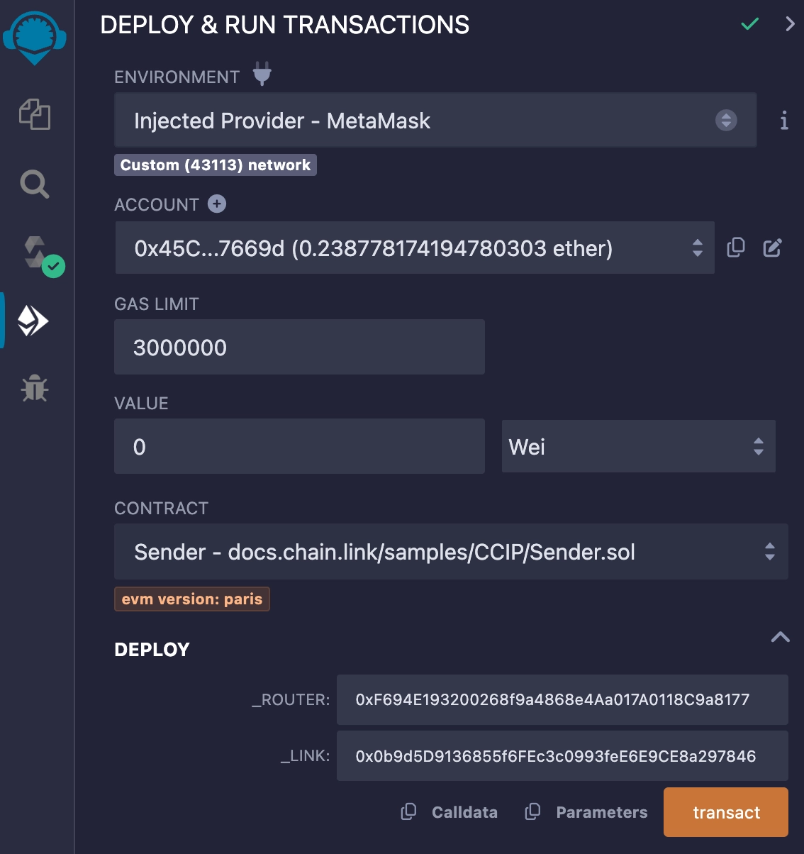 Chainlink CCIP deploy sender Ethereum Sepolia